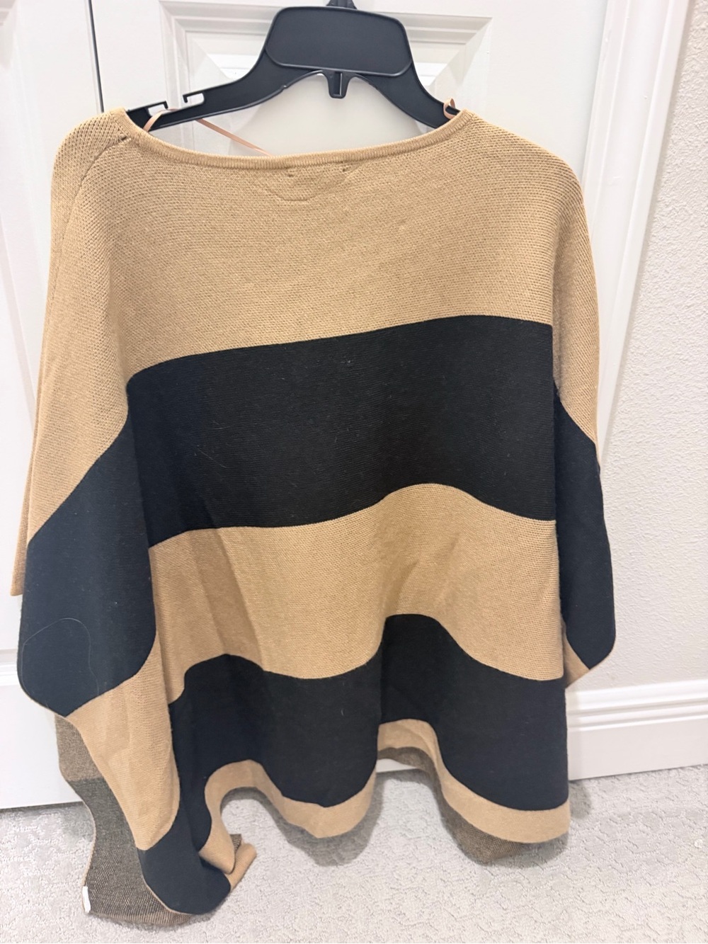 Ann Taylor Black and Tan Striped Knit Poncho